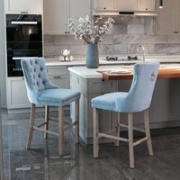 Contemporary Velvet Upholstered Barstools with Button Tufted Decoration and Wooden Legs, and Chrome Nailhead Trim, Leisure Style Bar Chairs,Bar stools, Set of 2