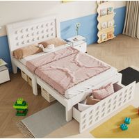 Letto in legno bianco 90x200 cm con rete a doghe, cassetto e spazio contenitore