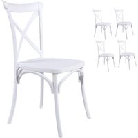 Kosmi – Lot de 4 chaises blanches empilables – Résine polypropylène – Style bistrot – Confortable et facile à nettoyer