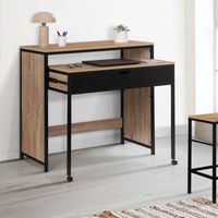 BOSTON escritorio extensible de 1 cajón de diseño industrial en madera y negro