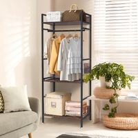 Industrial Clothes Rack, 3-Tier Garment Rack with Metal Tube Frame