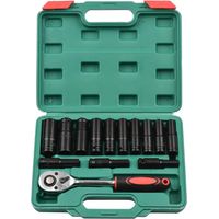 1/2Inch Drive Hex Impact Socket Set 20-Piece Deep Socket Metric Sizes 8-32mm CR-V Material with Stor-14pcs 8-24mm-Black