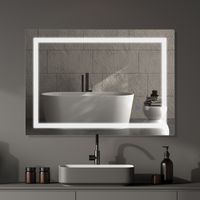 Sanitemodar – Miroir lumineux de salle de bain 60 x 100 cm – Bande LED double luminosité – Interrupteur tactile – Fonction anti-buée – Verre cristal 4mm