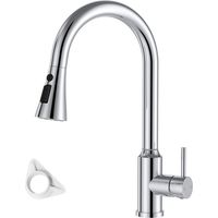 JANLEMNY Pull Out Kitchen Faucet, High Arch Single Handle Spray Swivel Mixer Tap with 2 Modes, Chrome Finish