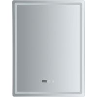 Miroir de salle de bain à LED argenté avec lumière, miroir de salle de bain avec temps de buée, à intensité variable, anti-buée, pour salle de bain, hôtel, appartement, 60 x 80 cm