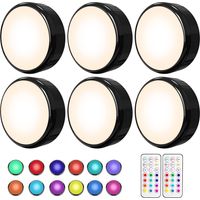 Paquete de 6 luces LED regulables para debajo de los gabinetes - Luces LED de cocina - Luces LED multicolor a batería - Luces para vitrinas con control remoto y temporizador - Negro