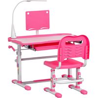 Bureau enfant 6-12 ans avec chaise reglable tiroir lampe et plateau inclinable rose