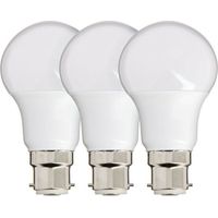 Lot de 3 ampoules LED SMD A60 opalescentes B22 – 806 lm, 8,8 W (équivalent 60 W), lumière chaude 2700 K, économie d’énergie classe A++