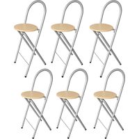 KMH® Set da 6 Sgabelli Bill – Pieghevoli e salvaspazio, argento/faggio – Sgabelli con schienale e poggiapiedi,struttura in acciaio,altezza seduta 73,5 cm – stabili e versatili per cucina,bar ed eventi