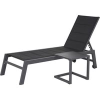 Set Sonnenliege und Beistelltisch BARBADOS aus schwarzem Textilene - anthrazitgraues Aluminium