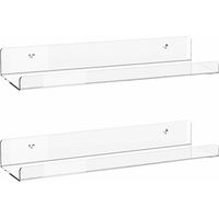 Acrylic Floating Shelves, 2 Pack of 15 inches Invisible Acrylic Floating Wall Ledge Shelf, Wall Mounted Nursery Kids Bookshelf, Spice Rack, Bathroom Storage Shelves for Cosmetics, Photos, Books, Spice