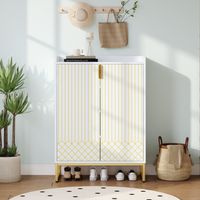 Scarpiera con 2 ante dorate, gambe in metallo dorato, 4 livelli di stoccaggio, 75x37x105CM, MDF, bianco