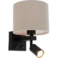 QAZQA Wandleuchte schwarz mit Leselampe und 18 cm Leuchtenschirm