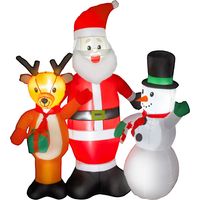 Papá Noel Inflable 150 cm con Reno y Muñeco de Nieve Luces LED e Inflador Eléctrico para Exterior Jardín Césped