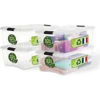 Iris Ohyama, Boite de Rangement Maison Plastique, 32L, Lot de 4, Transparent, BSB-32