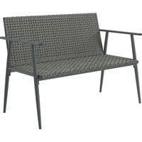 Banc de Jardin 2 places en Résine Tressée et Acier, avec Accoudoirs, Dossiers et Pieds Réglables, 110x58x78cm, Gris