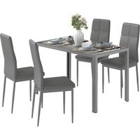 Set da Pranzo 5 Pezzi con 1 Tavolo da Pranzo e 4 Sedie Moderne in Similpelle, Metallo e Vetro Temperato, Grigio