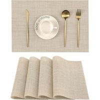 Set mit 4 beigefarbenen Platzsets, rutschfest, hitzebeständig, abwaschbar, aus strapazierfähigem, gewebtem Vinyl (Beige, 45 x 30 cm)