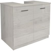 Mama Store Copricolonna Mobile in Kit da Montare Sottolavabo con 2 Ante Quercia Bianco, L. 70cm x P. 46cm x H.62cm