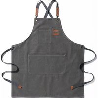 Delantal de cocina, delantal de jardinería de lona de algodón con bolsillos grandes para hombres y mujeres, babero de cocina, delantal de jardinería duradero y ajustable - gris
