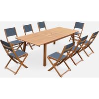 Conjunto de muebles de jardín extensible - Almería - 180/240cm 8 sillas, en madera de eucalipto FSC y textilene antracita