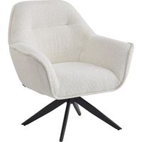 Fauteuil pivotant 360° tissu bouclette écru et pied en métal - EDWARD