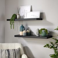 Pair Floating Wall Mounted Storage Shelf Wooden 80cm DVD Bookshelves Matt Black