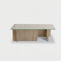 Couchtisch - Sicherheitsglas - Travertin-Optik - Beige & Transparent - AZRA