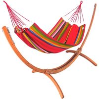 Set hamac traditionnel coloris Ara macao + support bois - Set weekend - 340x140cm