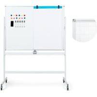 COSTWAY Doppelseitiges mobiles Whiteboard, 120 x 90 cm, Trocken abwischbares magnetisches Whiteboard mit Gittermuster, Rollen, Ständer und Stiftablage, inkl. Zubehör für Büro, Zuhause (Weiß)