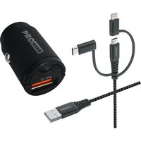 PROUSER KFZ USB-Lader-Set 20176, QC, extra klein, 3in1 USB-Kabel, schwarz