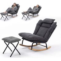 Fabulcozy — Mecedora de pana con reposapiés, silla de lactancia con reposacabezas, respaldo ajustable en 3 posiciones, cojín extraíble con cierre de velcro, base de madera maciza — Sala de estar/Balcó