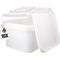 Seau en plastique avec couvercle – PP qualité alimentaire – Rectangulaire 3,5 L – Transport ergonomique – Pour liquides chauds jusqu'à 85°C – Fixedbyu