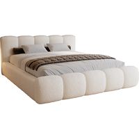 Lit rembourré 180x200 Ravello avec sommier métallique - lit bouclé avec rangement - Crème (Lambi 1)