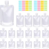24 Pack 3 Sizes 30ML 50ML 100ML Travel Pouches with Label Paper Assortment Kit, Empty Squeeze Pouches TSA Approved Stand Up Pouch for Toiletry, Portable Travel Fluid Makeup Packing Bag