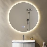 Badspiegel 80 cm Antibeschlag Rund Badezimmerspiegel mit 3 Lichtfarben Helligkeit Einstellbar Memory-Funktion HOROW