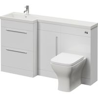 Napoli 390 Gloss White 1500mm 2 Drawer Vanity Unit Toilet Suite with Left Hand Square Lucia Basin - 1500mm - Chrome 320mm HandleWith Kingston Toilet Pan and Seat