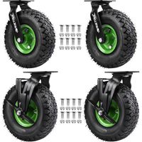 4 Roulettes Charge Lourde 250mm - 2 Pivotantes avec Frein et 2 Fixes, pour Extérieur Roues Gonflables 400KG Antichocs avec Treads Anti-Dérapants pour Chariots, Atelier, Meuble Jardin et Équipement Lou