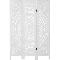 Separé Paravento da Interni Pieghevole a 3 Pannelli in Legno Intagliato, 120x170cm, Bianco