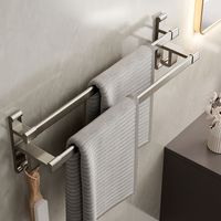 Handtuchhalter ohne Löcher, Handtuchhalter mit zwei Armen, Handtuchhalter für zwei Badezimmer, Handtuchhalter aus Aluminium, selbstklebender Handtuchhalter, Metallic-Grau, doppelt