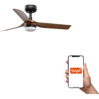 Faro Mini Punt Petit ventilateur de plafond 3 pales noir mat, noyer avec éclairage 2700 - 4000 - 6000 K, système intelligent Tuya