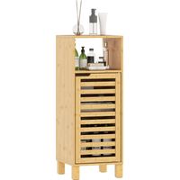 Mobiletto da bagno Irovami, ripiano aperto, legno di bambù, anta a persiana, marrone chiaro