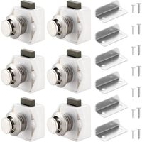 Lot de 6 verrous à bouton-poussoir pour placard, tiroir, placard, porte, caravane, camping-car, bateau, blanc