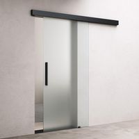 doporro Glasschiebetür Komplettset Softclose 77,5 x 215cm 25mm Wandabstand Schiebetür mit ESG-Sicherheitsglas Zimmertür Glas Vollsatiniert und Schwarz Stangengriff Amalfi-plus 14H