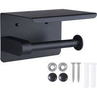 Wall-mounted toilet paper holder in black zinc alloy – Integrated phone holder – Drill-free installation – Modern design – Versaillesfr