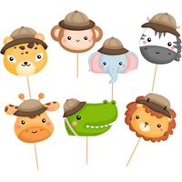 Toppers Pikers SAFARI Animaux Anniversaire 7pcs.