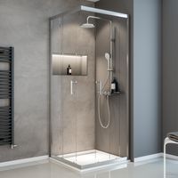 Accès d'angle droit avec portes de douche coulissantes, 5 mm, Sunny, Schulte, verre transparent, profilé aspect chromé, 80 x 80 x 190 cm