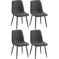 Set de 4 chaises de salle à manger coutures décoratives verticales en tissu gris foncé et pieds métal noir 100001870