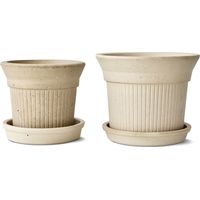 YOSE LIFE 2er Set Weiße Blumentopf Übertopf mit Untersetzer 100% natürlichem Töpferton