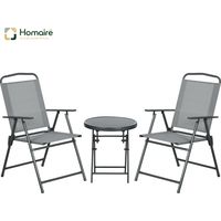 HOMAIRE Bistro Set klappbar en acier et maille avec 1 table et 2 chaises pour balcon et terrasse, hellgrau